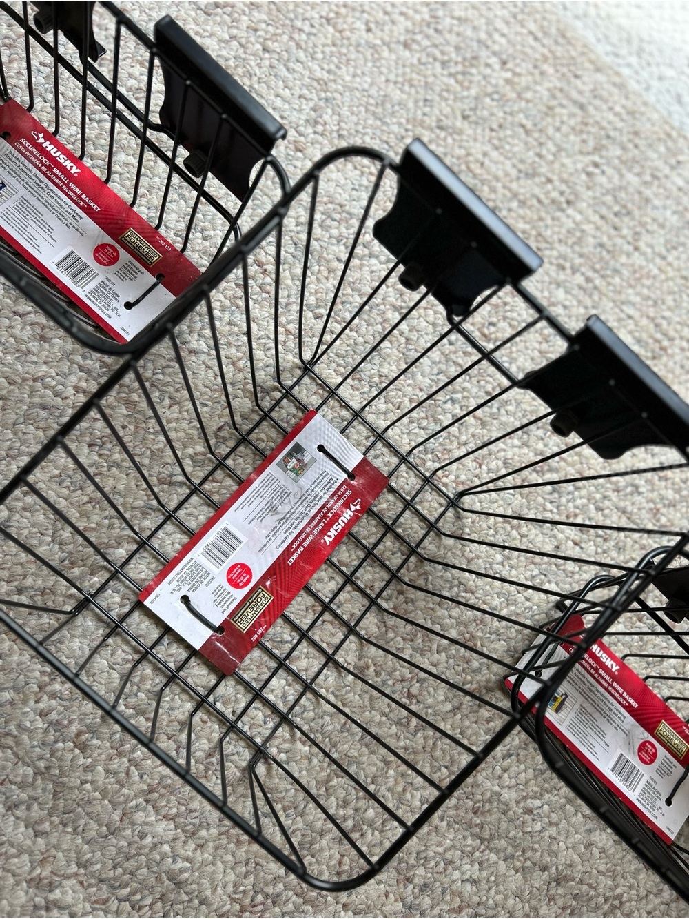 HUSKY Wall & Track System. Black Wire Clip-On Storage Baskets -Set/3. Heavy duty